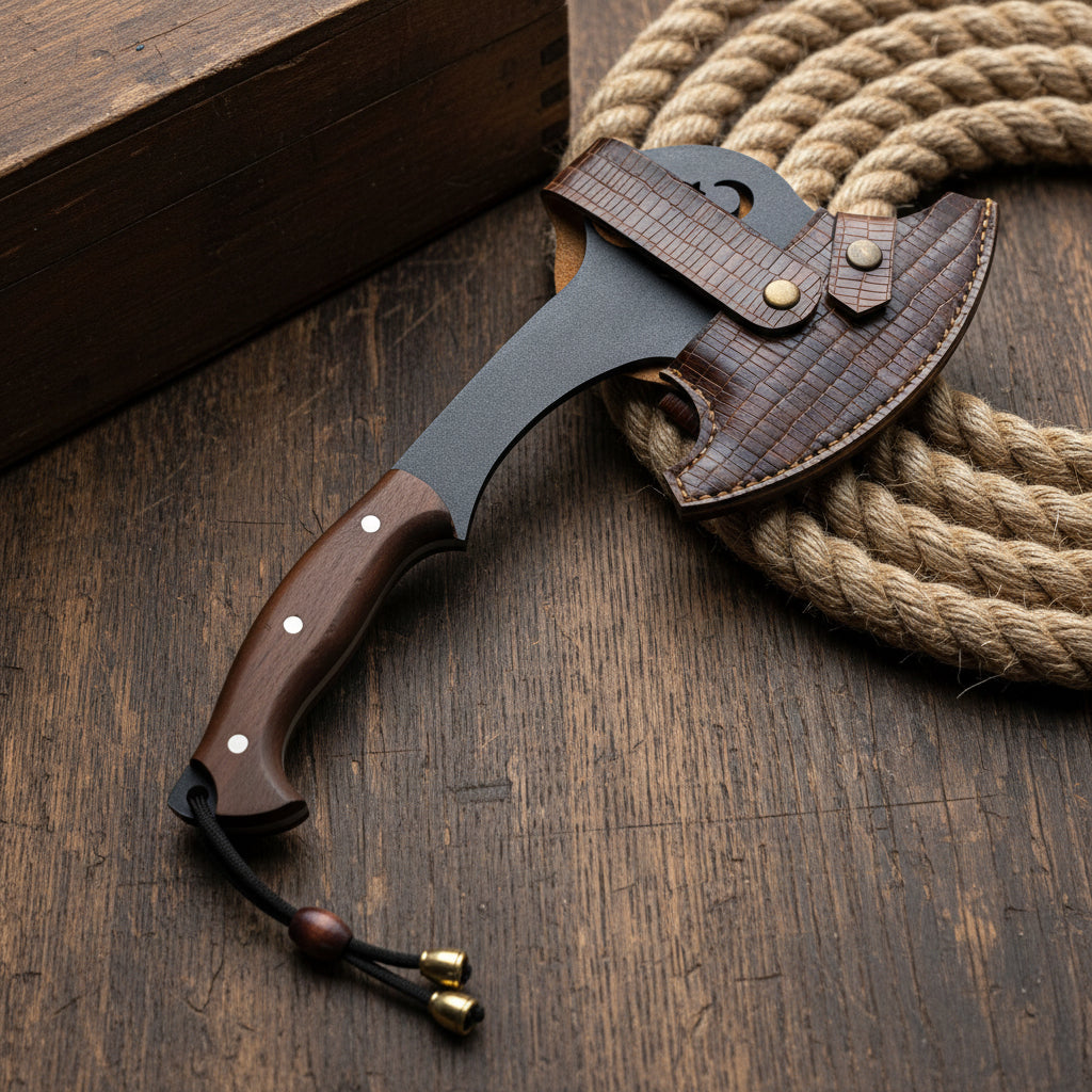Kamp Baltası – 34 cm Karbon Çelik Ceviz Sap El Yapımı Outdoor Balta
