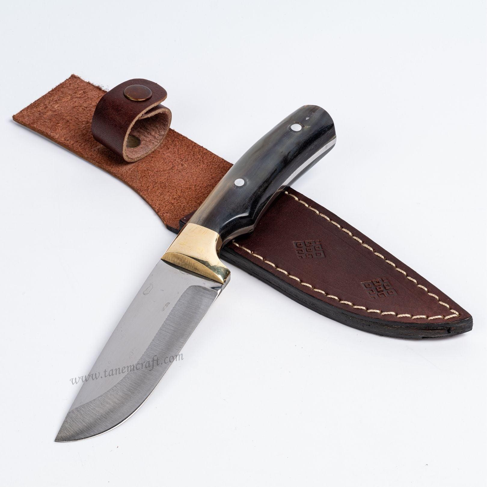 koç boynuzu saplı pirinç balçaklı el yapımı outdoor kamp bıçak 25 cm