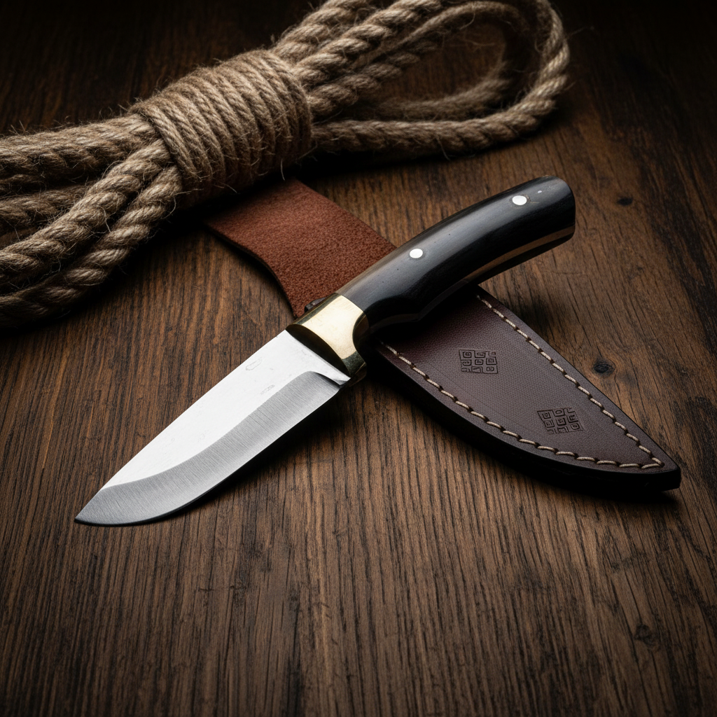 Koç Boynuzu Sap Pirinç Önlüklü Model 25 CM Outdoor Av Bıçağı