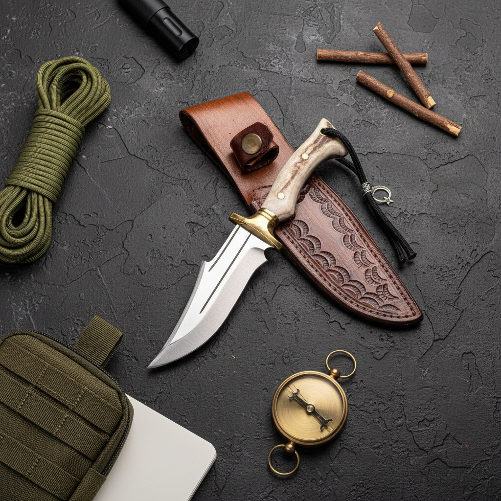 24 CM Geyik Boynuzu Saplı El Yapımı Outdoor Av Bıçağı