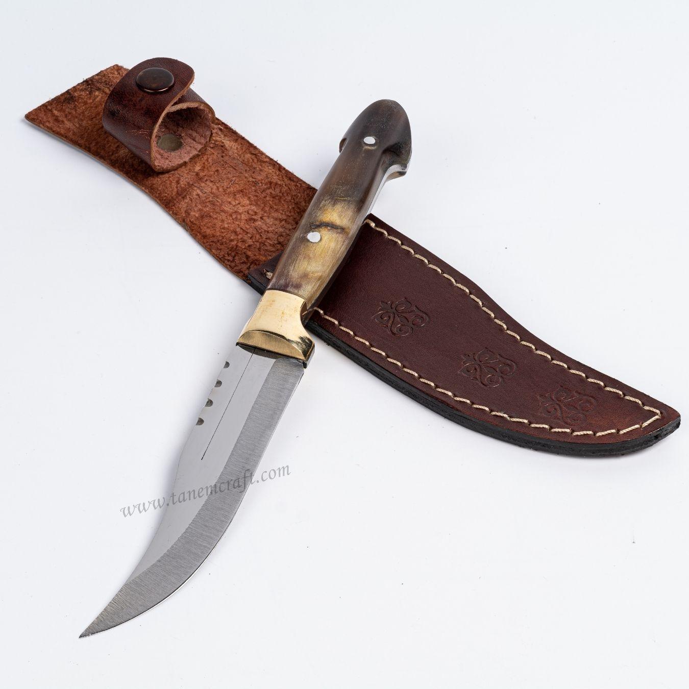 koç boynuzu saplı el yapımı outdoor kamp bel bıçağı 21 cm